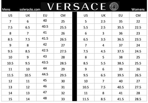 versace jeans shoe size guide|Versace sizing guide.